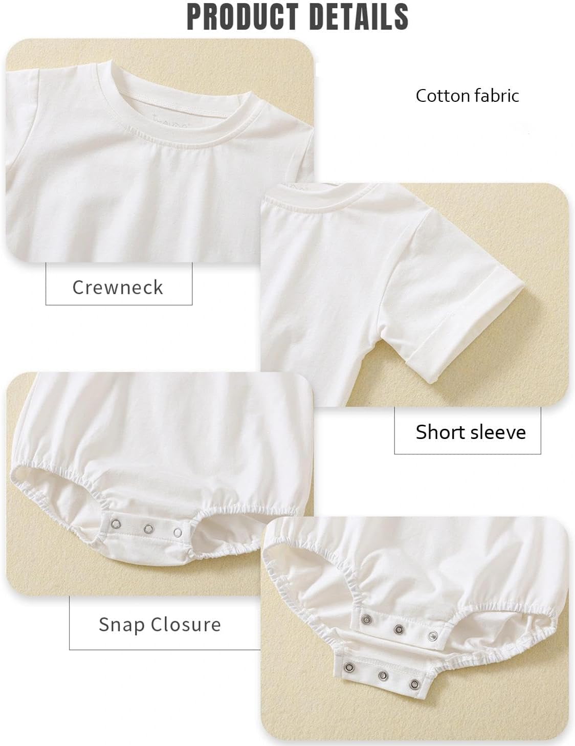 Jimonda Baby Bubble Rompers Boy Girl Solid Color T-Shirt Outfits Short Sleeve Button Bodysuit Cotton Tops Clothes 2Pcs - Image 5