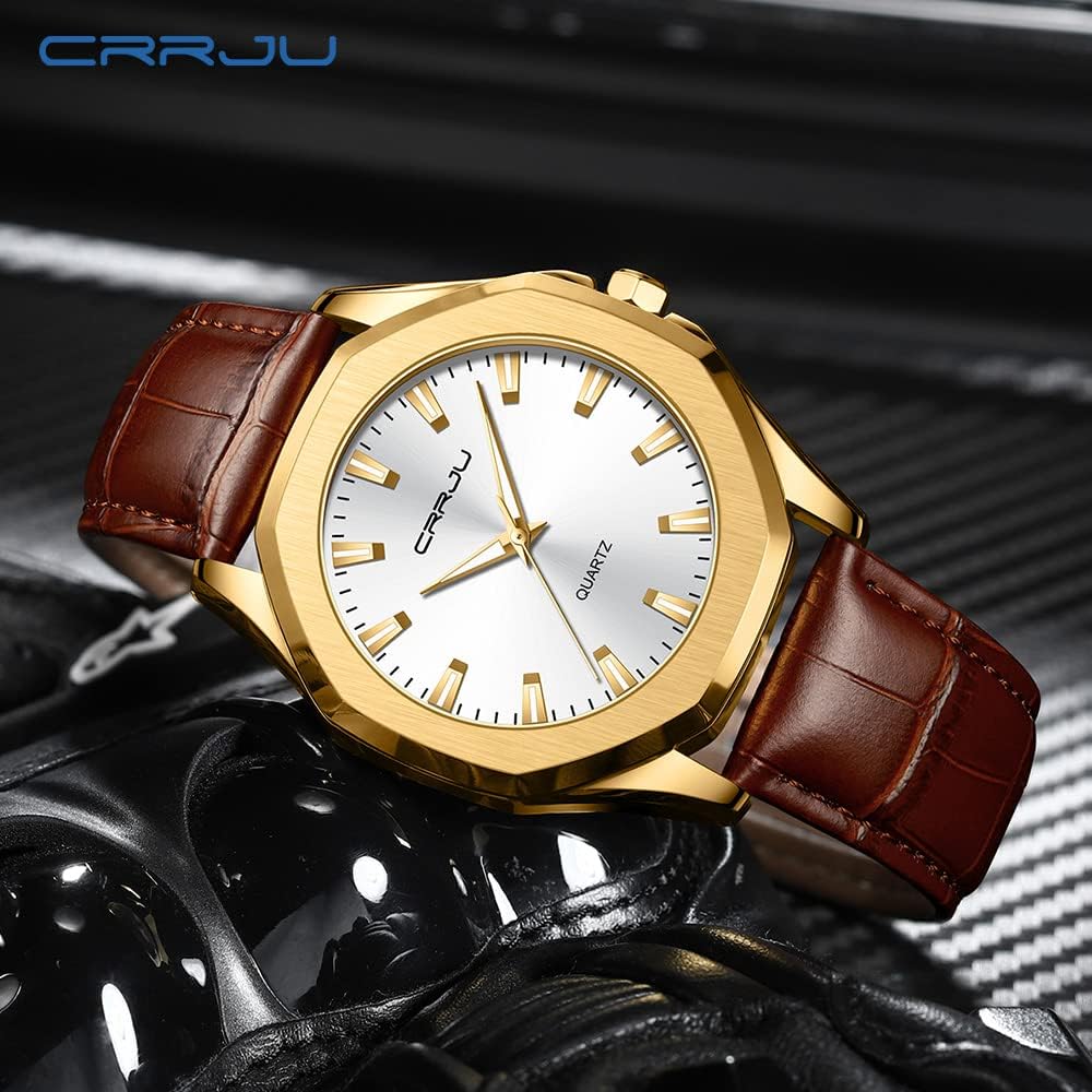 CRRJU Men's Fashion Luxury Classical Leather Watches for Men Business Simple Luminous Analog Quartz Wristwatches - Image 6