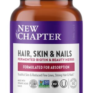 New Chapter Biotin Supplement, Vegan Hair Skin and Nails Vitamins with Fermented Biotin + Astaxanthin – 60 Count