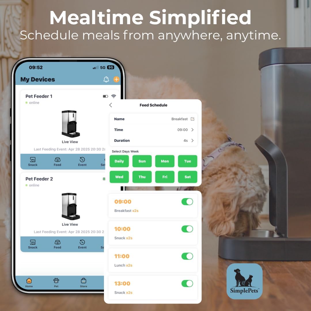 SMARTFeeder 20L Automatic Dog and Cat Feeder – Stainless Steel Pet Food Dispenser with Wi-Fi App, Scheduled Feedings, Portion Control, HD Camera, Speaker & Microphone - Image 4