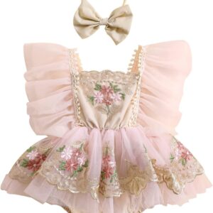 Baby Girl Romper Dress Lace Tulle Tutu Bodysuit Jumpsuit Flowers Embroidery Skirt Infant Girl Spring Summer Clothes