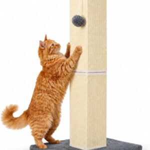 32″ Tall Cat Scratching Post for Large Indoor Cats & Kittens, Cat Scratcher with Extra Large Stable Base and Natural Sisal, Sturdy Cat Scratch Post to Protect Furniture & Couch, Grey