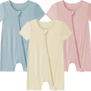 Baby Romper 3 Pack Bamboo Rayon Footless Short Sleeve Zipper Romper