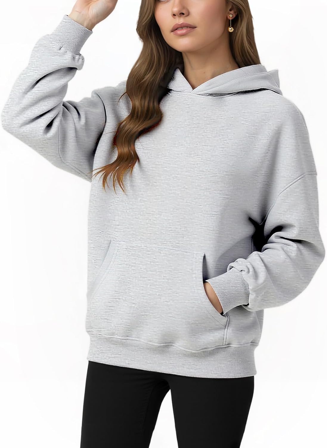 Womens Hooded Hoodies Sweatshirts - Long Sleeve Crewneck Sweaters With Pocket 2026 Fashion Spring Oversized Clothes
