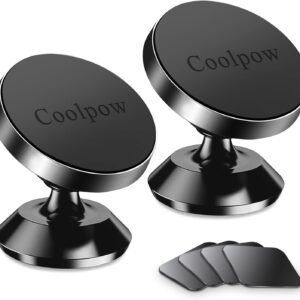 Coolpow【2 Packs Magnetic Phone Holder for Car【Strong Magnet】 Phone Holders for Your Car Phone Holder Mount【4 Metal Plate】 Universal Car Accessories for Women Men for iPhone Samsung Speakerphones