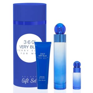 360 Very Blue by Perry Ellis for Men – 3 Pc Gift Set 3.4oz EDT Spray, 0.25oz EDT Spray, 3oz Shower Gel
