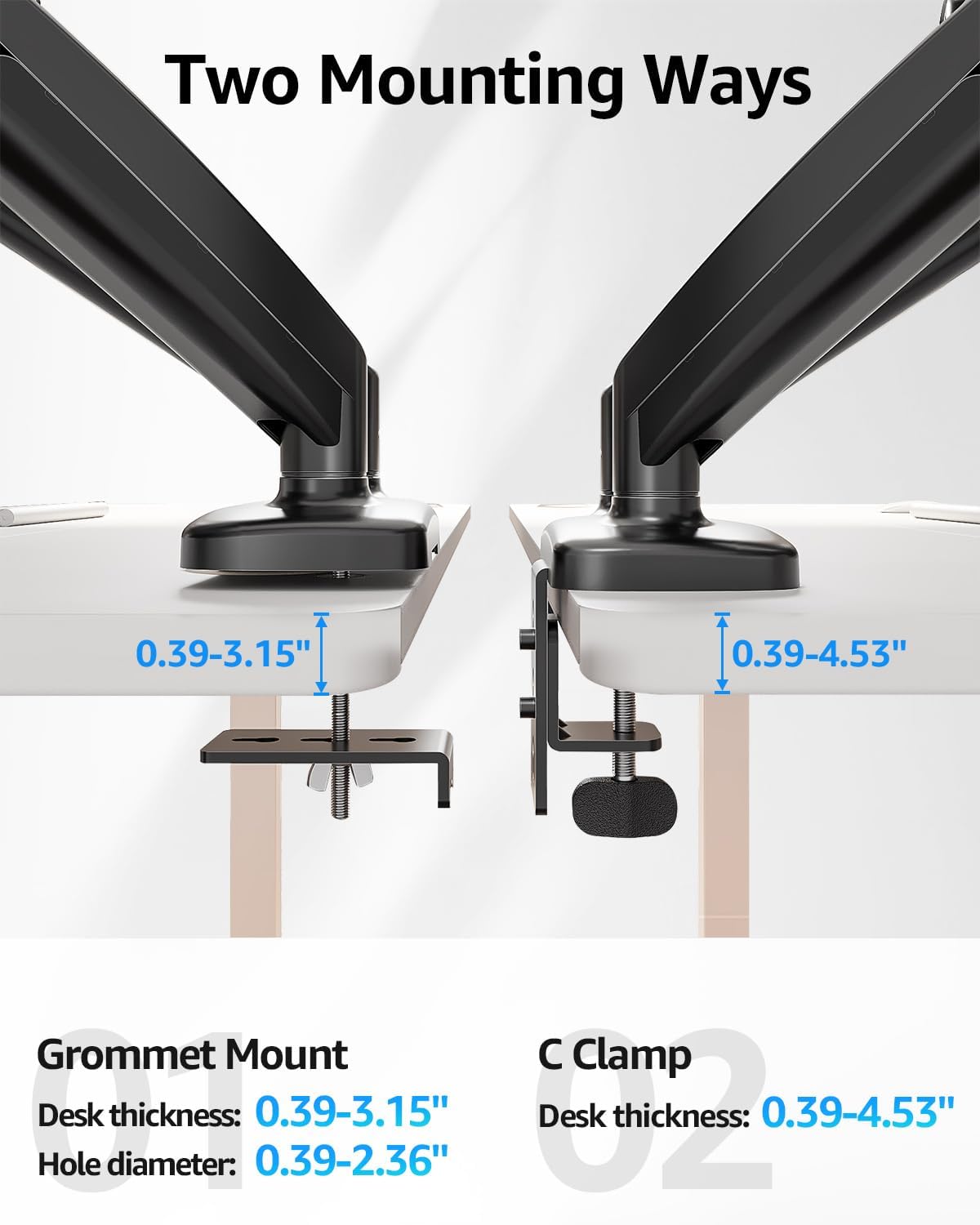MOUNTUP Dual Monitor Stand for Desk, Monitor Arms for 2 Monitors 32 27 24 22 Inches, Height Adjustable Double Monitor Mount, VESA Mount with C-Clamp & Grommet Base, Holds 4.4-17.6lbs - Image 7