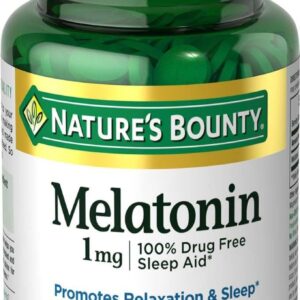 Nature’s Bounty Melatonin, 100% Drug Free Sleep Aid, Promotes Relaxation and Sleep Health, 1mg, 180 Tablets