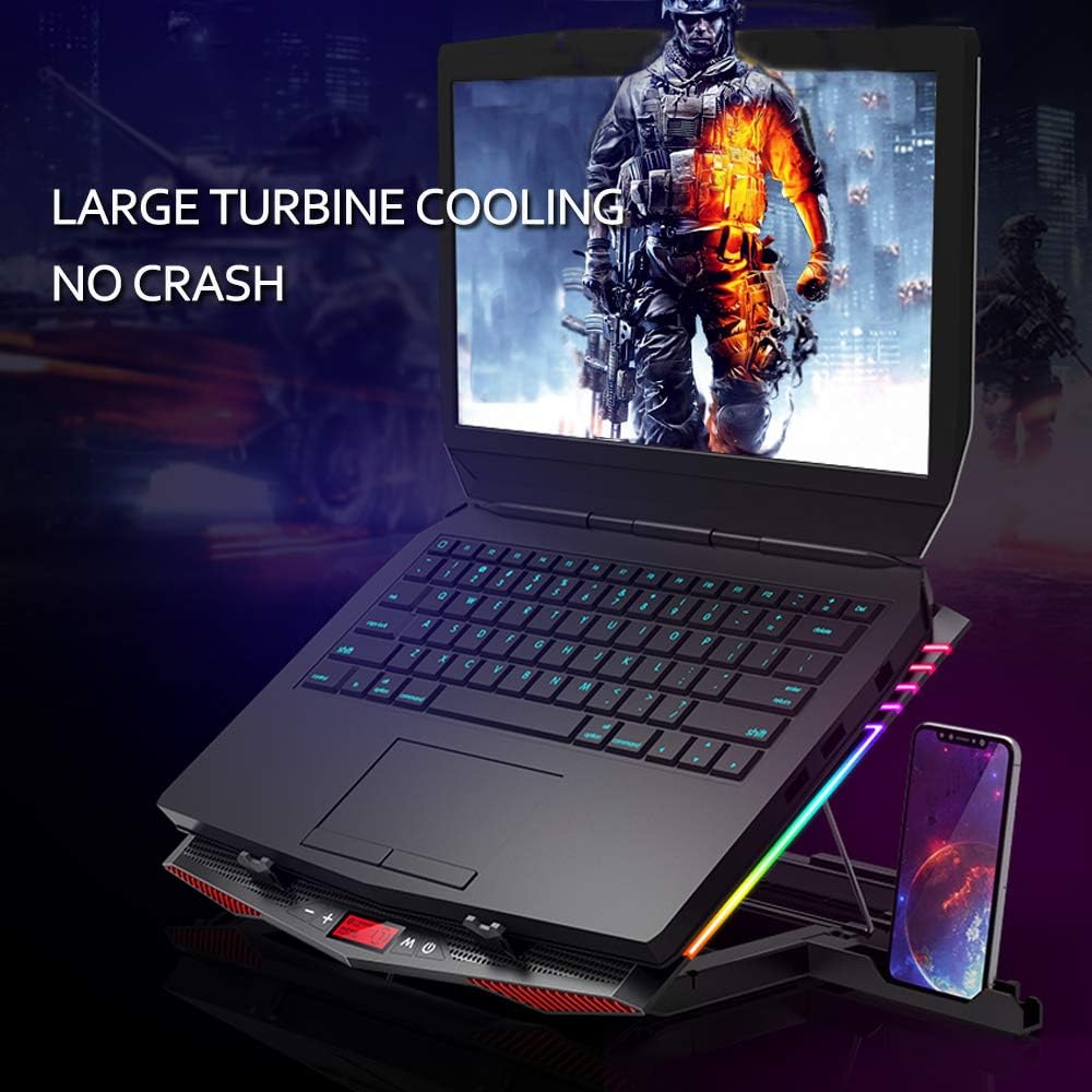 MeFee RGB Laptop Cooling Pad for 15.6-21 Inch Professional Gaming Laptop Cooler with 6 Quiet Fans and Button Control, Pure Metal Panel Portable Cooler - Image 7