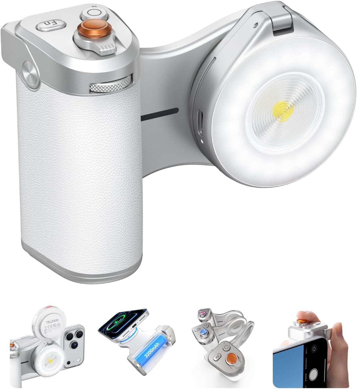 TELESIN Pro Shot Imaging Grip + Beauty Selfie Flash Light Bundle Kit | DSLR Style Feel, Ergonomic Grip, Strong Magnetic Hold | MagSafe Creator Kit for iPhone & Android | for Selfie, YouTube, Zoom Call