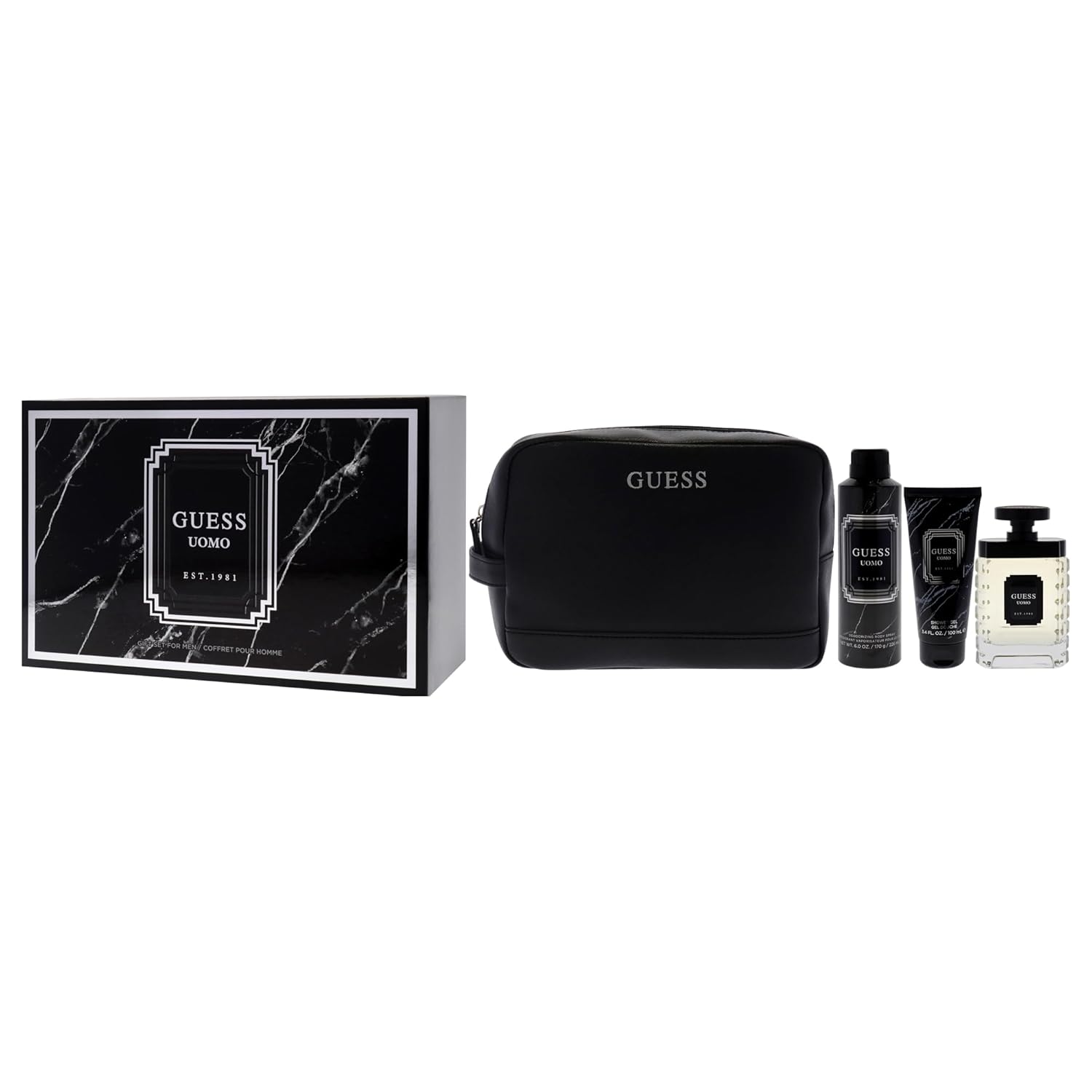 Guess Uomo by Guess for Men - 4 Pc Gift Set 3.4oz EDT Spray, 6oz Deodorizing Body Spray, 3.4oz Shower Gel, Pouch - Image 4