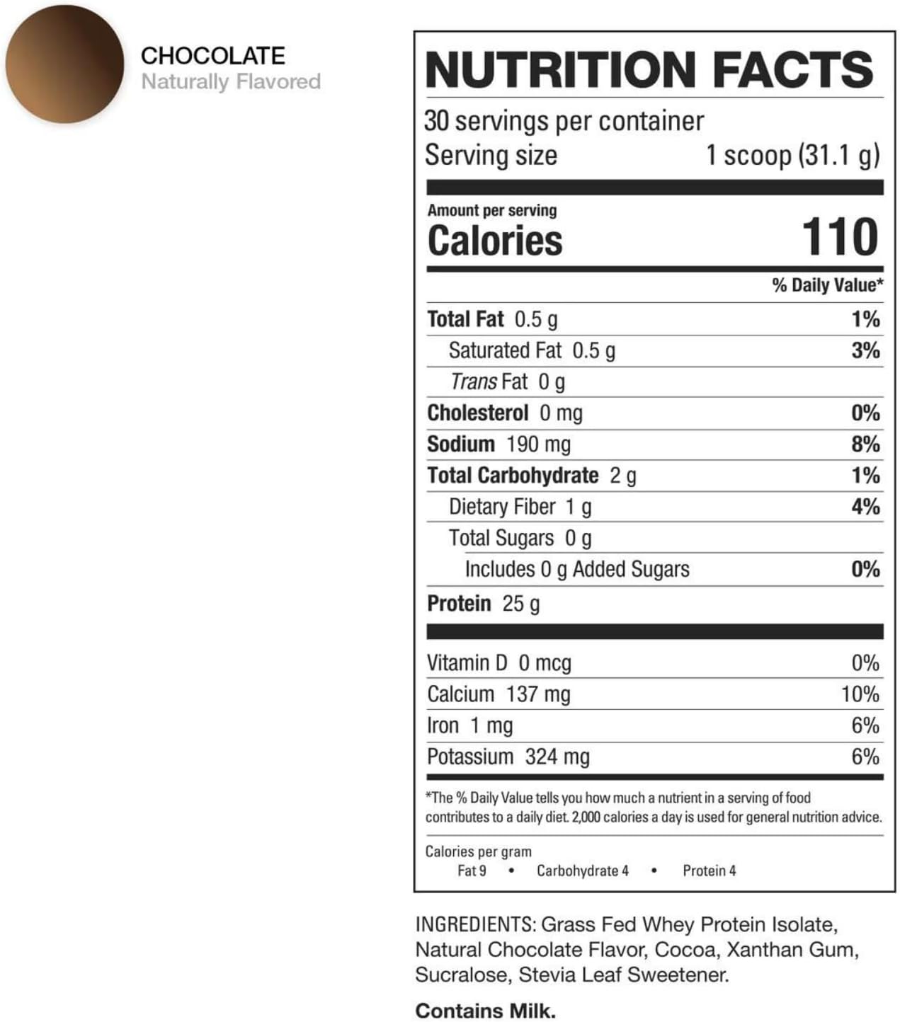 HD MUSCLE ProHD Protein | 100% Grass Fed Whey Isolate | 25g Protein, 110 Calories, 0g Fat | Zero Fillers or Amino Spiking | 2.1 Pound, 30 Servings (Chocolate) - Image 2