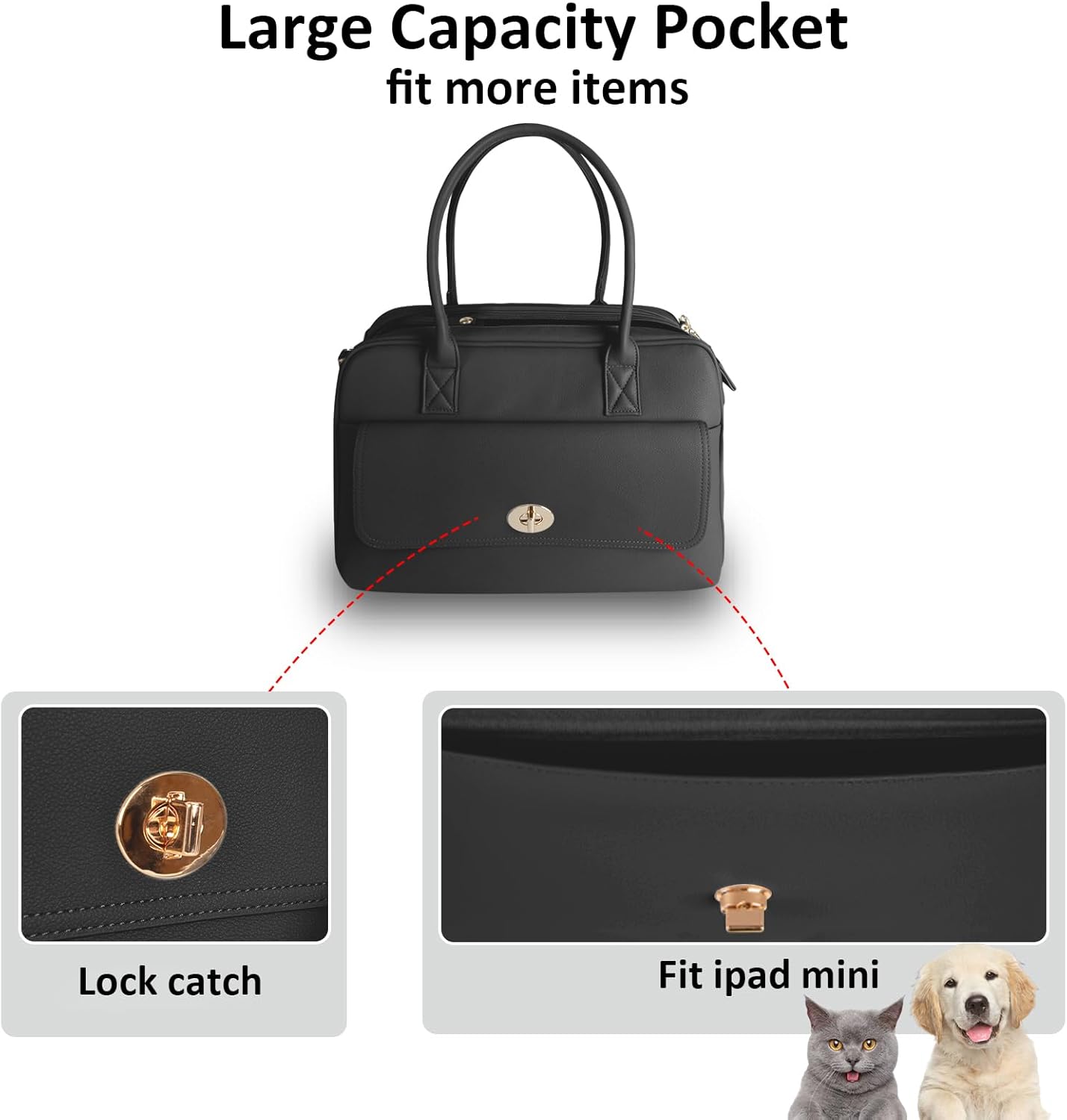Pet Carrier Dog Purse Carrier Cat Soft-Sided Dog Carriers for Puppy Kitten, Fashion Leather Handbag Tote Travel Pet Bag for Small Dogs Cats, TSA Airline Approved (Black) - Image 4