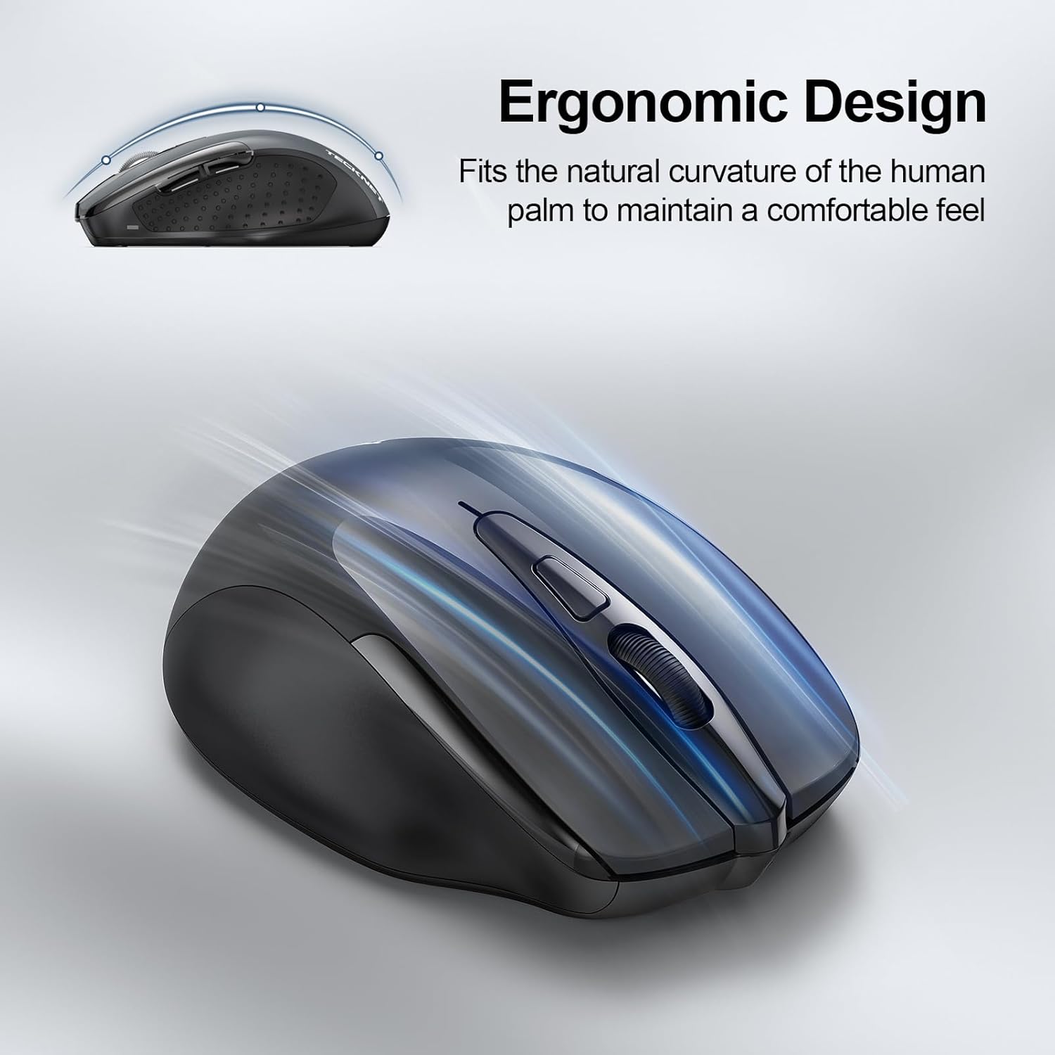 TECKNET Wireless Mouse (2.4G & BT5.0/3.0) Silent 4800 DPI Computer USB A & Bluetooth Mouse 6 Buttons, Wide Compatibility - Grey - Image 9