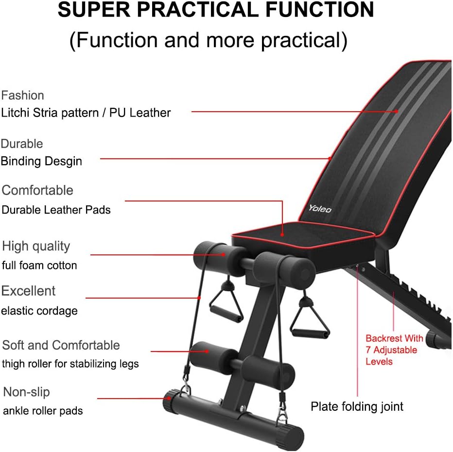 YOLEO Adjustable Weight Bench - Utility Weight Benches for Full Body Workout, Foldable Incline/Decline Bench Press for Home Gym - Image 9