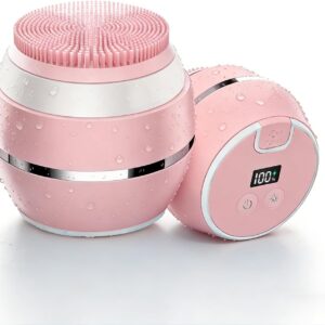 Electric Face Scrubber & Silicone Facial Cleansing Brush – Waterproof Sonic Face Brush Exfoliator with LED Screen, 3 Beauty Light Modes, Rechargeable Face Wash Brush for Deep Cleaning & Massage-Pink