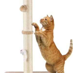 MeowHomm 32” Tall Cat Scratching Posts for Indoor Cats Adults with 2 Hanging Ball, Large Cat Scratch Post Cat Scratcher Includes Sisal Rope(Yellow)