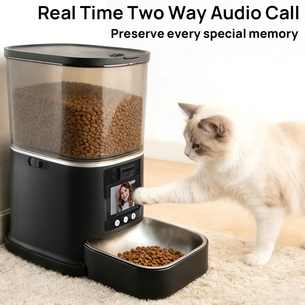 5L Automatic Cat Feeder with Camera, Two-Way Video 3MP HD & Audio, 5G WiFi Automatic Dog Feeder with Night Vision, Cat Food Dispenser with Dog Food Container for Multiple Pets - Image 3