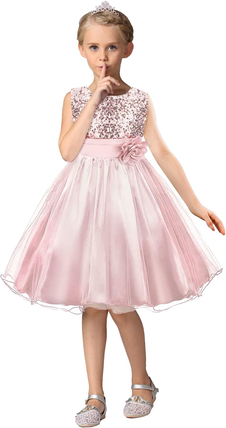 Acecharming Girls Dresses Sequin Flower Girls Party Dress Bridesmaid Ball Gown Wedding Tulle 3-10 Years - Image 2