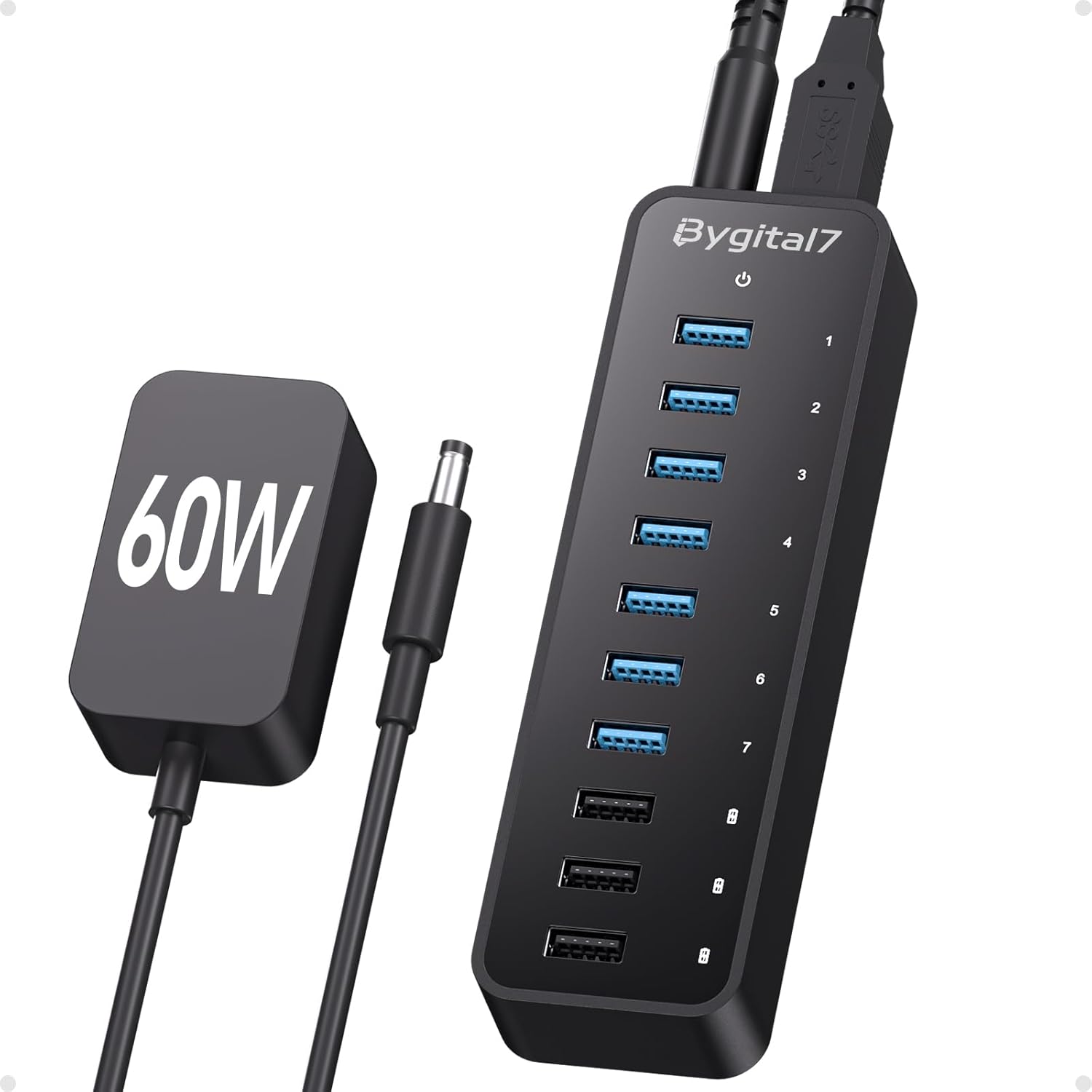USB 3.0 Hub, 10Ports USB-Hub with 7 USB-3.0 & 3 BC1.2 Ports, Multi USB 60W Data Hub Compatible for USB A Laptops, PC, All USB Devices, Mobile and HDD, USB 3.1 Splitter