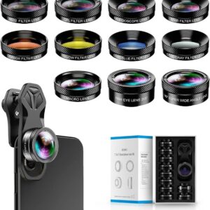 MIAO LAB 11 in 1 Phone Camera Lens Kit – Wide Angle Lens & Macro Lens+Fisheye Lens/ND32/kaleidoscope/CPL/Color Lens Compatible with iPhone Samsung Sony and Most of Smartphone