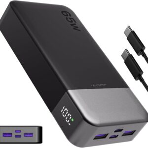 JUOVI Portable Charger 65W Power Bank 20000mAh Compact USB C Laptop Power Bank Fast Charging Battery Pack for Laptop MacBook Dell XPS iPad Tablet Steam Deck iPhone 17/16/15/14 Series Samsung and More