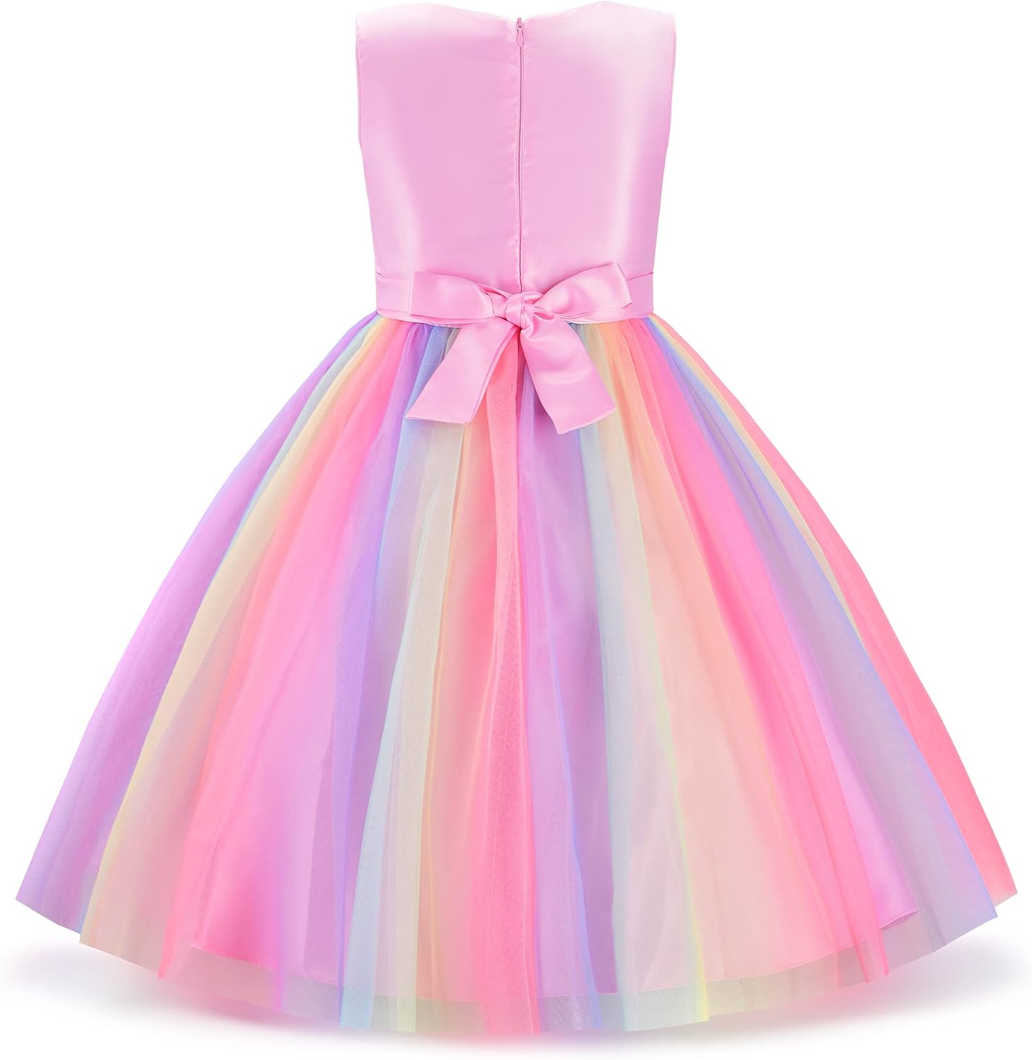 Uhnice Little Girl's Sequin Sleeveless Mesh Rainbow Dress for Wedding Party - Image 3