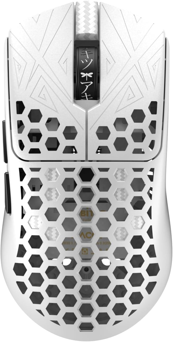 Tenko ARBITER Akitsu Medium Carbon Fiber Gaming Mouse - Ultra-Light 40g, Wireless 8K Polling, 30K DPI, PIXART 3950 Sensor, 60Hr Battery, LCD Receiver Display - White - Image 8