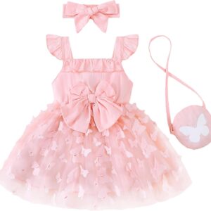Renotemy Toddler Baby Flower Girl Dress Summer Boho Fairy Tutu Tulle Dresses Princess Wedding Party Dress for Girls 3M-4T