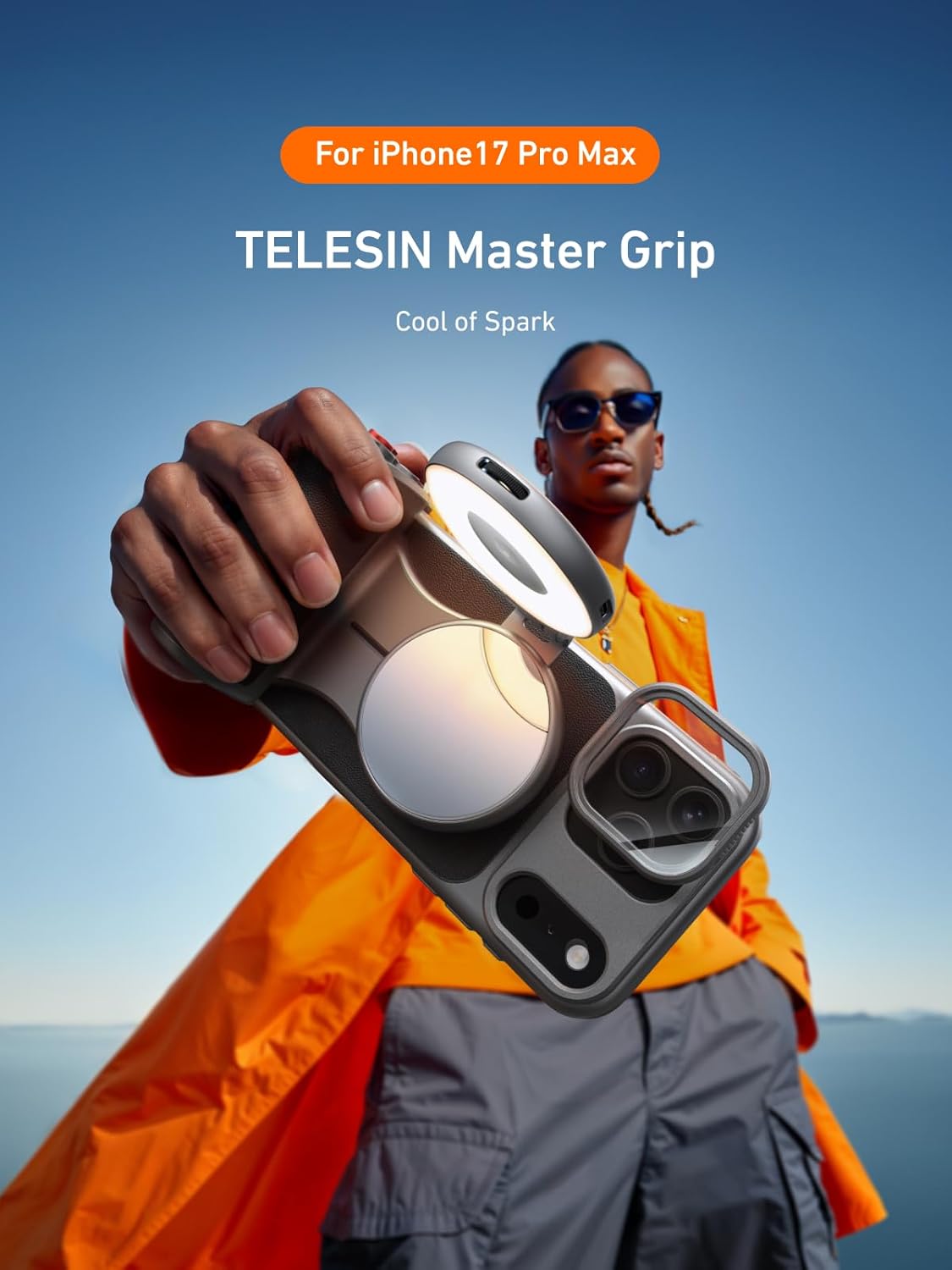 TELESIN Master Grip Universal for iPhone/MagSafe, Magnetic Phone Camera Grip with C03 Selfie Light Creator Kit Built 3200mAh Battery Wireless Charging -【Graphene Case Only for iPhone 17 Pro Max】 - Image 3