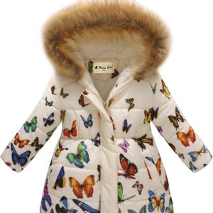 Girl’s Winter Coat Jacket Hooded Kids Toddler Flower Print Parka Outwear Warm Cotton Puffer Hooded Jacket
