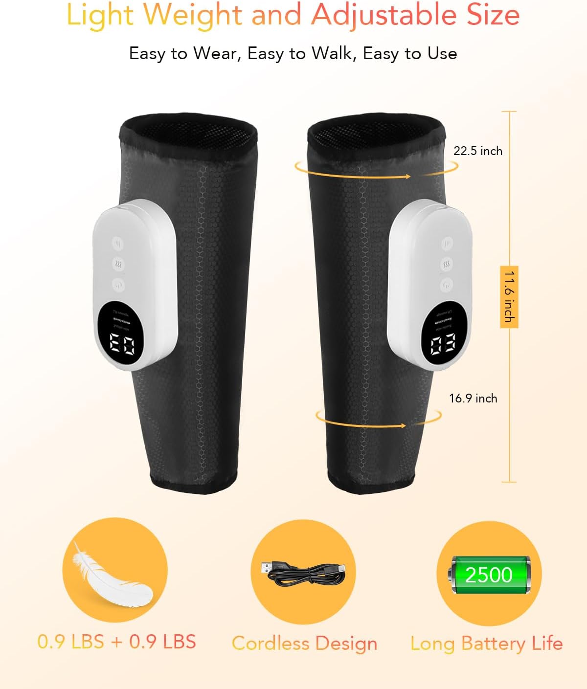 LINGTENG Leg Massager for Circulation and Pain Relief, Calf Air Compression Massager with Heat, Leg Massager with 3 Intensities, 3 Modes, Easy to use, Muscle Relaxation, Gifts (Pair) - Image 4