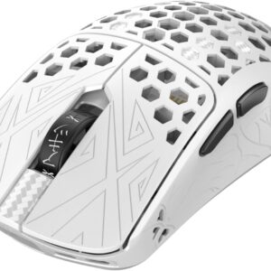 Tenko ARBITER Akitsu Medium Carbon Fiber Gaming Mouse – Ultra-Light 40g, Wireless 8K Polling, 30K DPI, PIXART 3950 Sensor, 60Hr Battery, LCD Receiver Display – White
