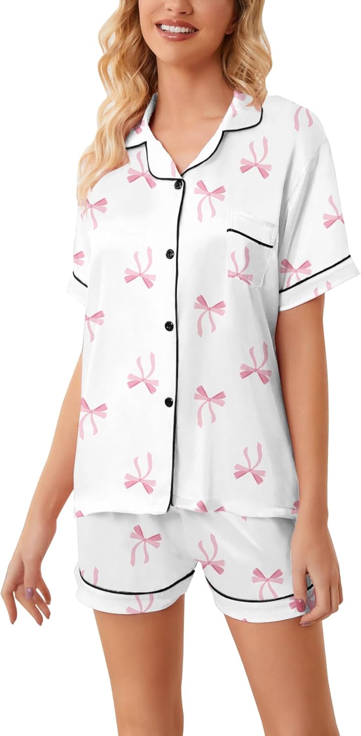 Schbbbta Girls Womens Pajamas, Satin Silky Pjs Set Kids 2Pcs Button-Down Nightwear Sleepwear Gift for Mommy and me - Image 5