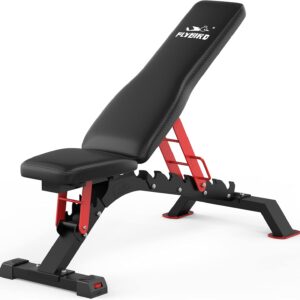 FLYBIRD WB7 Weight Bench, Commercial Grade Adjustable Weight Bench – 1300LBS Workout Bench for Home Gym, Flat Incline Bench Press Heavy Duty Bench with 34” Extra-Long Backrest and Easy-Roll Wheels