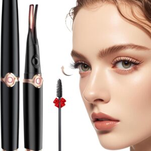 Heated Eyelash Curler – 2-in-1 Clip-Type Design, 3 Temperature Modes, USB Rechargeable Electric Eyelash Curler, Natural Curling 24H Long-Lasting Curl, Gift for Women & Girls, Shiny Black C