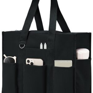 Becokan Large Tote Bag for Women Waterproof with 12 Pockets Top Zipper Closure Utility Teacher Nurse Bags for Work School