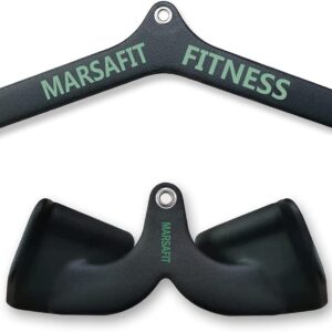 MARSAFIT Home Gym Fitness Rowing T-bar V-bar Pulley Cable Machine Attachment, Bicep Curl Tricep LAT pulldown Bar Back Strength Training Handle Grips LAT Pull Down Bar for Seat Row Workout