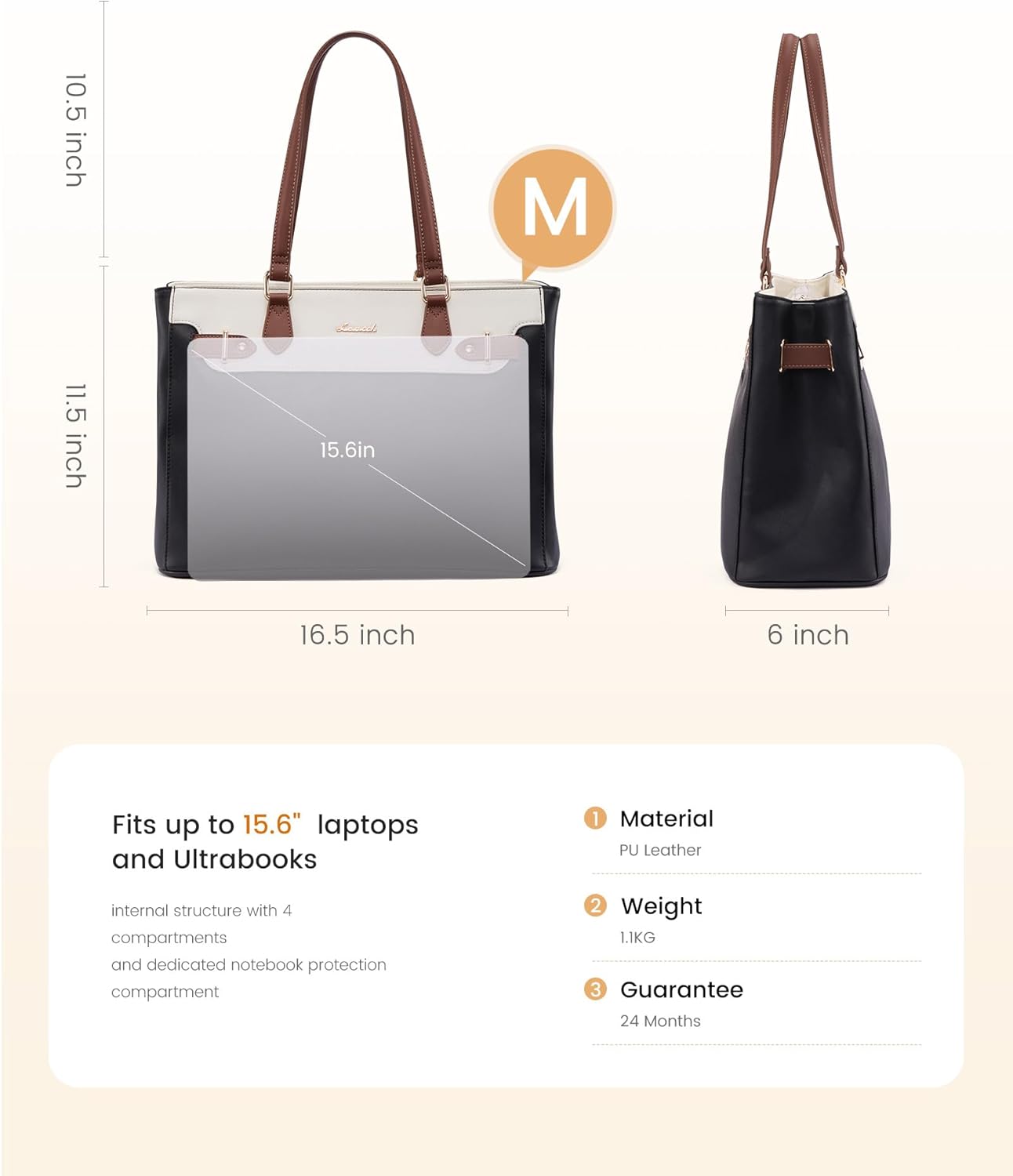 LOVEVOOK Laptop Tote Bag for Women Work, Teacher Tote Bag with Large Cup Holder, Waterproof Leather Computer Bag - Image 4