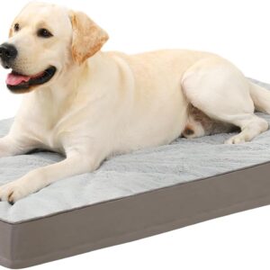 KSIIA Orthopedic Dog Bed Dog Crate Bed Waterproof for Large Dogs Deluxe Plush Washable Pet Mat with Egg Crate Foam & Removable Cover, 35 x 22 Inch, Gray