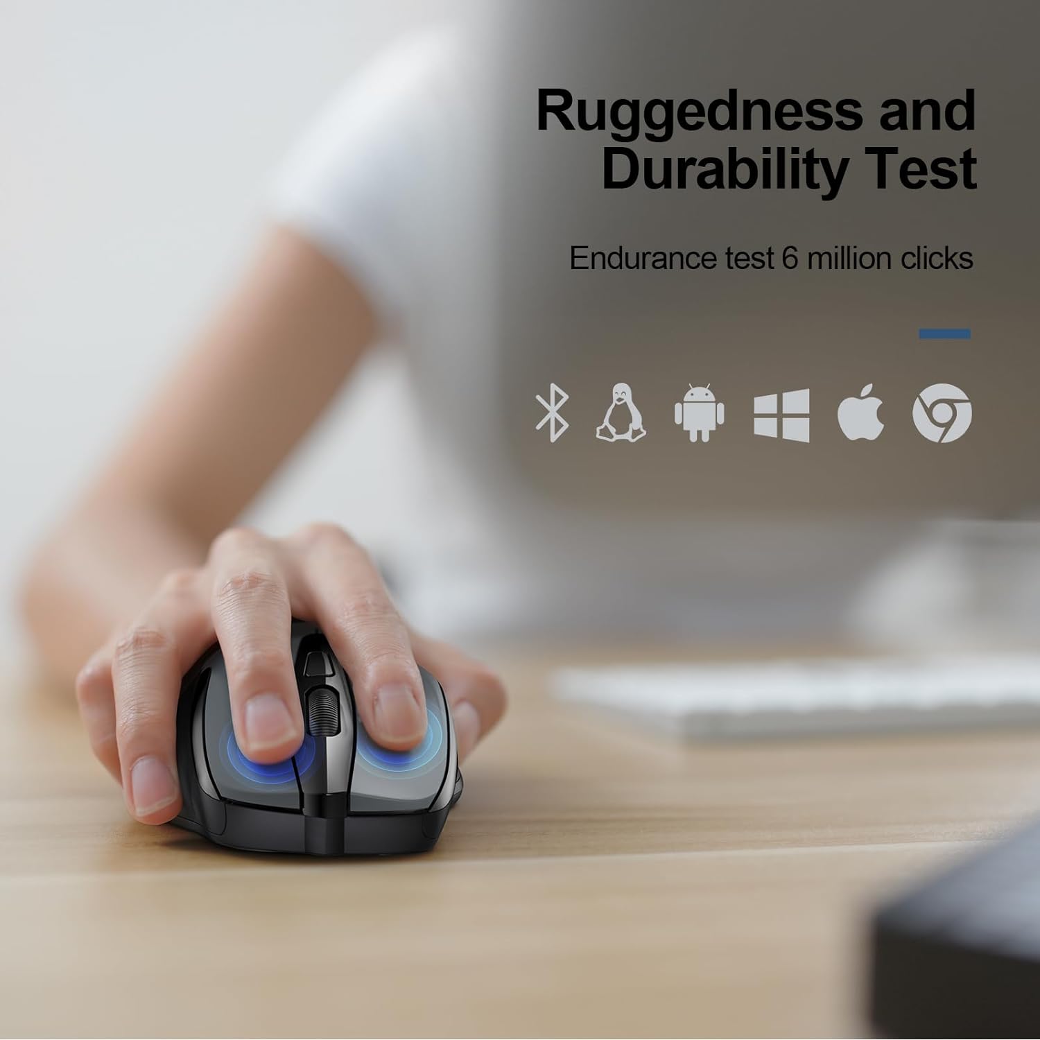 TECKNET Wireless Mouse (2.4G & BT5.0/3.0) Silent 4800 DPI Computer USB A & Bluetooth Mouse 6 Buttons, Wide Compatibility - Grey - Image 7