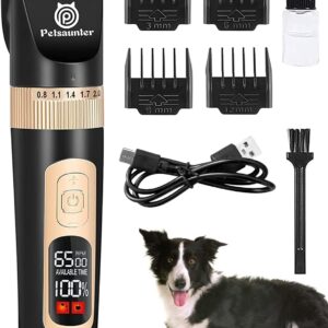 Petsaunter Dog Clippers for Grooming, 4-Speed & LCD, Low Noise Electric Trimmer for Grooming, TypeC Rechargeable Dog Hair Clippers, Super Quiet for Dogs & Pets with Thick or Heavy Coats(C95)
