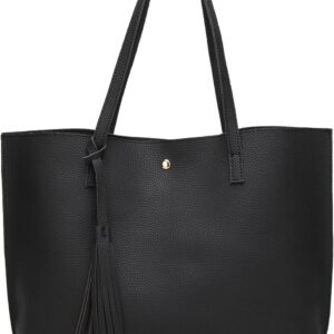 Dreubea Women’s Soft Faux Leather Tote Shoulder Bag from, Big Capacity Tassel Handbag