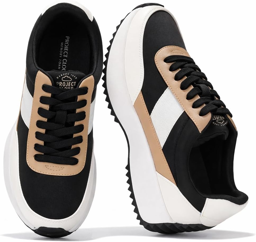 Project Cloud Womens Sneakers - Memory Foam Insole and Lightweight Spring Shoes - Non-Slip Lace Up Trendy Shoes - Fashion Sneakers for Women 2026