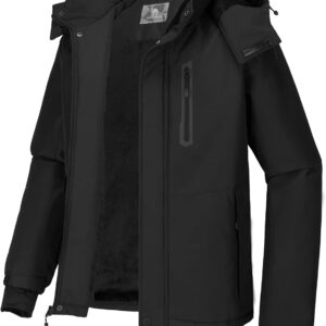 CAMEL CROWN Men’s Mountain Snow Waterproof Ski Jacket Detachable Hood Windproof Fleece Parka Rain Jacket Winter Coat