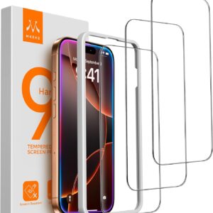 Mkeke Screen Protector for iPhone 16 Pro, 3 Pack Tempered Glass [9H Hardness] [Military-Grade Drop Protection] [Sensitive Touch] [Easy Installation Frame] [HD Clear] for 6.3 inch