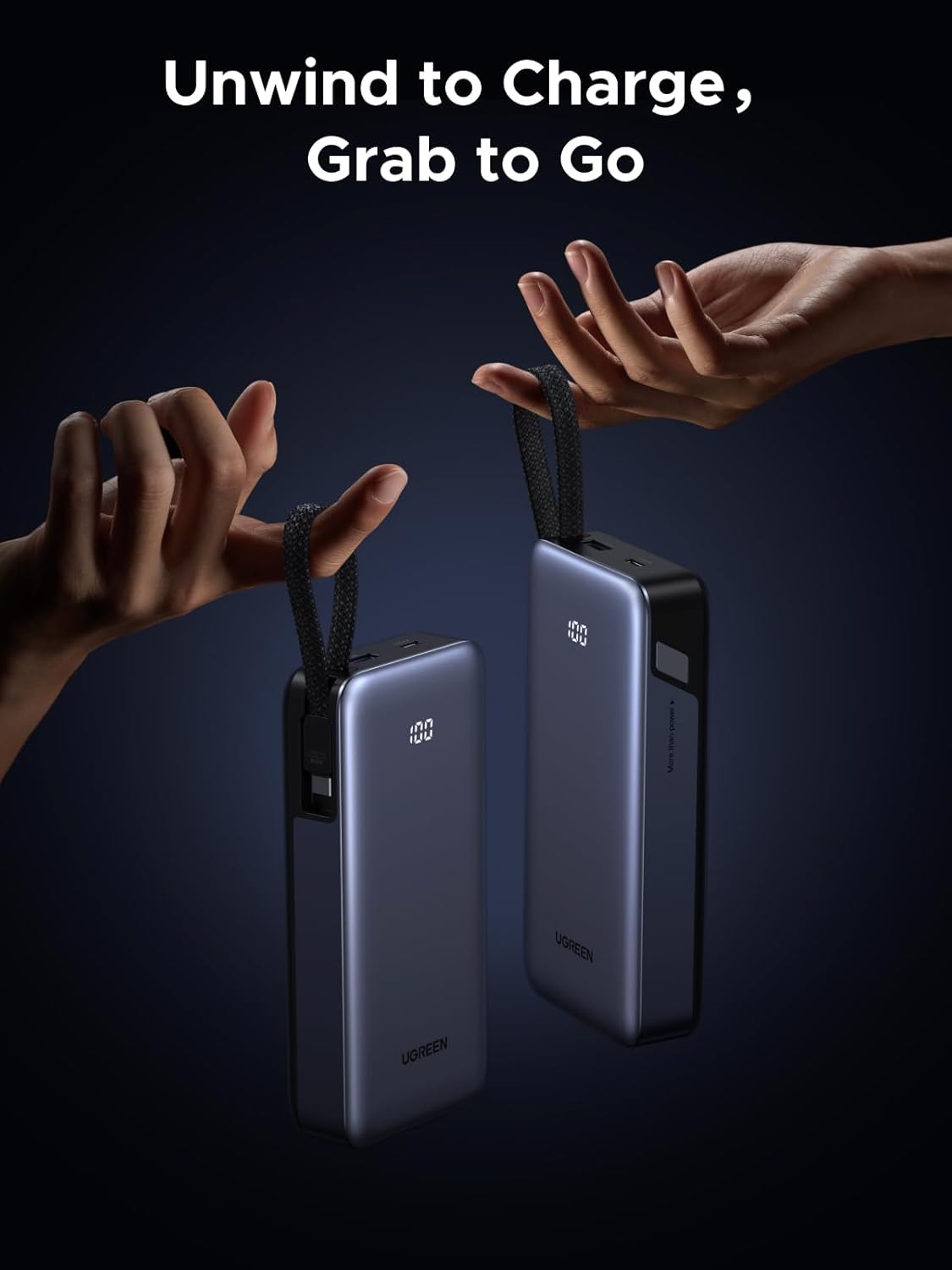 UGREEN Nexode Power Bank 20000mAh 45W with Built-in Cable, Fast Charging Portable Charger for iPhone 17 Pro/Samsung S26 Ultra/iPad Pro, 3-Port External Battery Pack with Digital Display, Travel Ready - Image 4