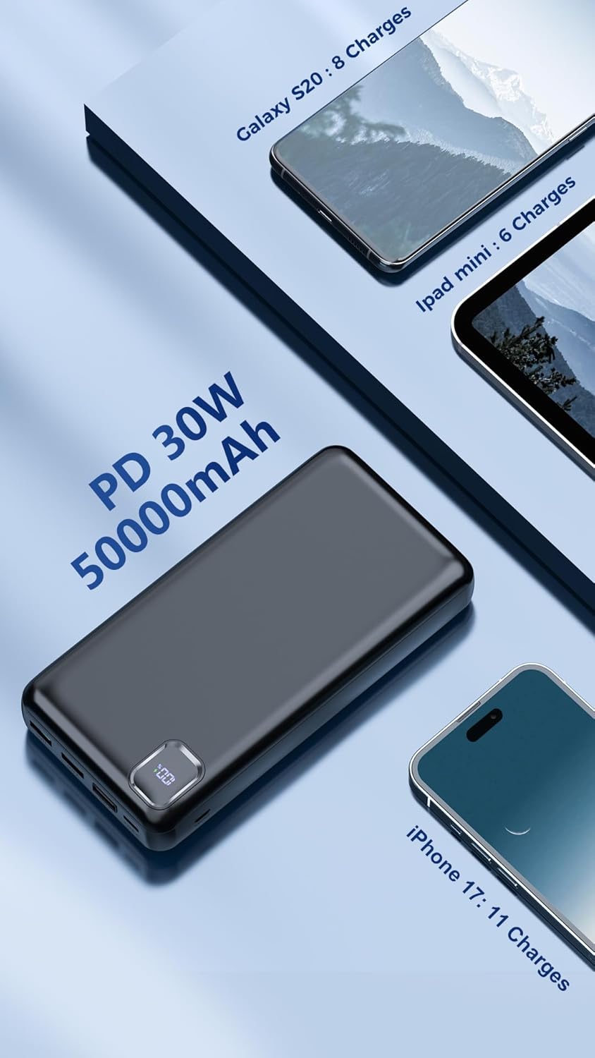 Portable Charger 50000mAh Power Bank, PD 30W Fast Charging External Battery Pack,High Capacity External Battery Pack for Camping, Portable Phone Charger for iPhone Samsung Android - Image 3