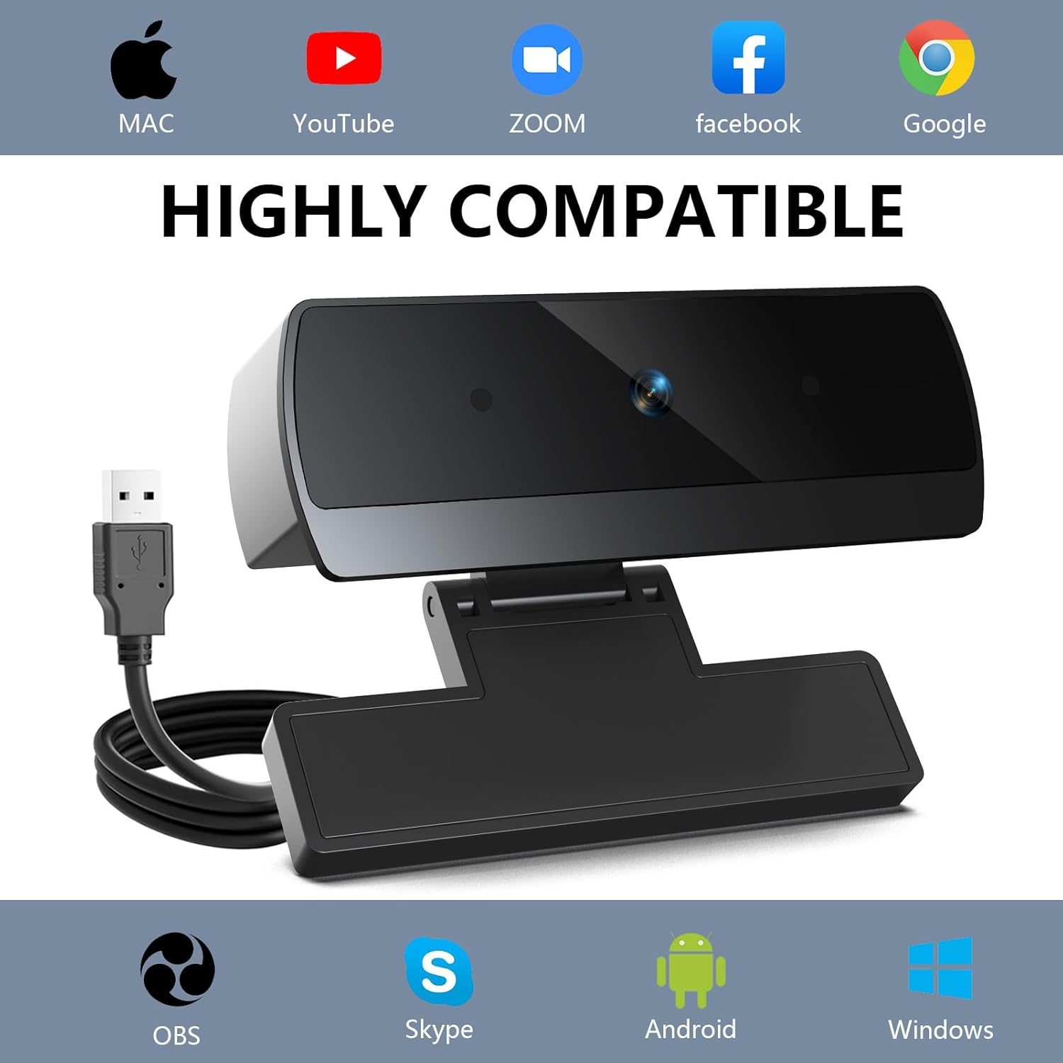 HD 1080p Webcam with Microphone, USB Computer Web Camera, Streaming Camera, Noise Reduction, Auto Light Correction, Plug & Play for PC/Laptop, Works with Zoom, Skype, Teams - Image 3