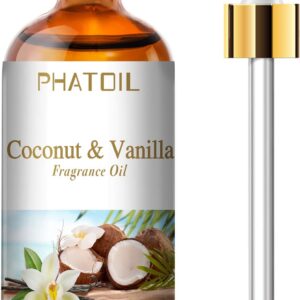PHATOIL 3.38FL.OZ Coconut & Vanilla Fragrance Oils for Aromatherapy, Essential Oils for Diffusers for Home, Perfect for Diffuser, Yoga, DIY Candle and Soap Making – 100ml